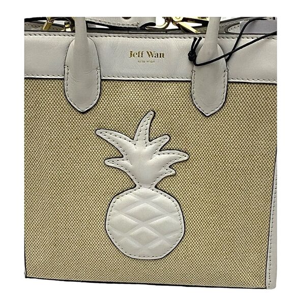 Jeff Wan Textile Tote – Quilted Leather Pineapple, Crossbody/Top Handle – Beige - Picture 3 of 12